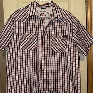 Rewire  mfg co  Burgundy and White Checkered western pearl snap  Shirt
